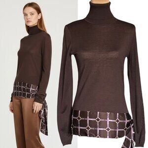 Bally Switzerland Turtleneck Sweater Sz 6 Brown Wool Silk Sash Luxury Old Money
